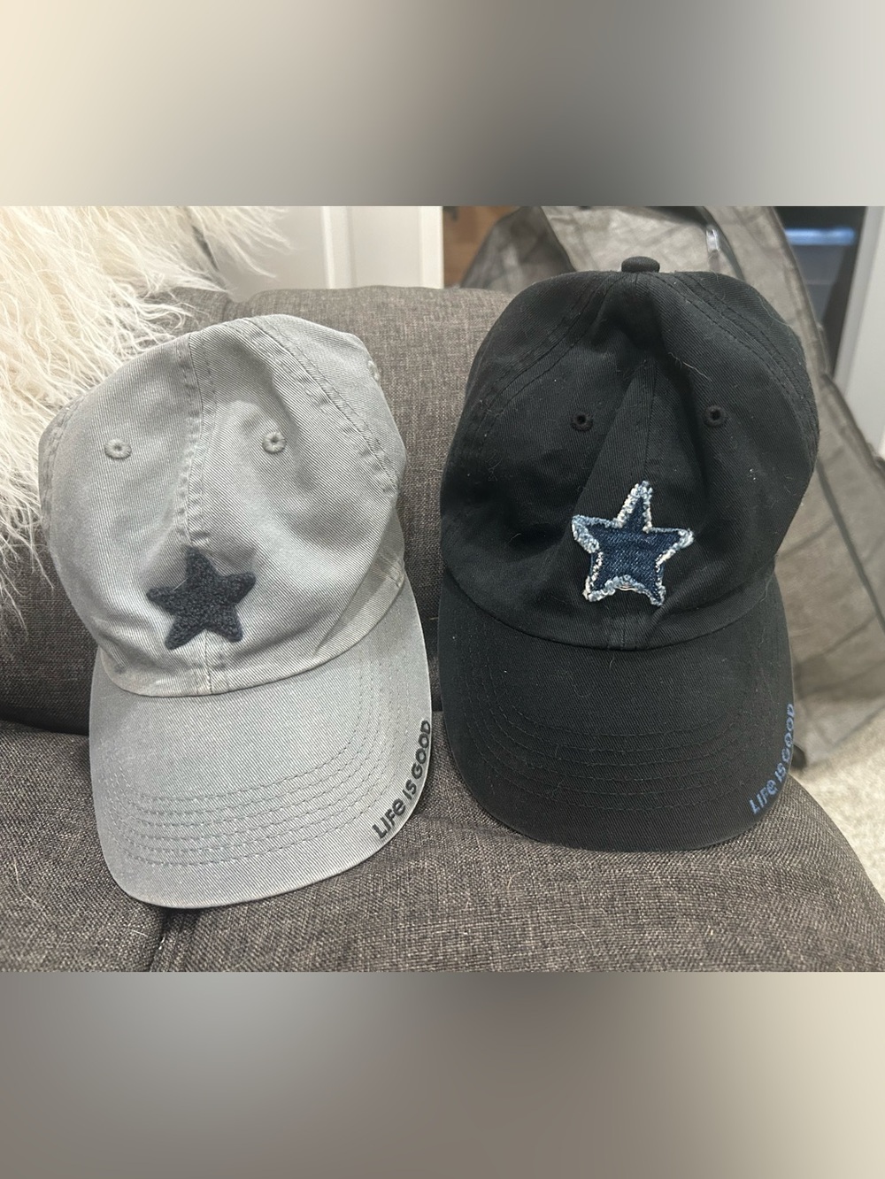 Life Is Good Black Baseball Cap with Denim Star Patch